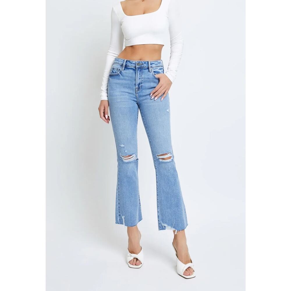 Hidden Happi Distressed Cropped Flare Jeans Blue 25